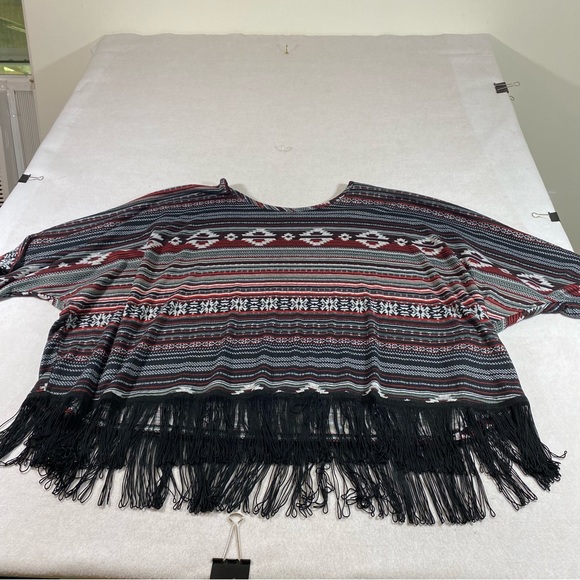 Cato Southwestern Tassel Pullover Top Short Sleeve Black Red Tunic Top 2… - Picture 1 of 8